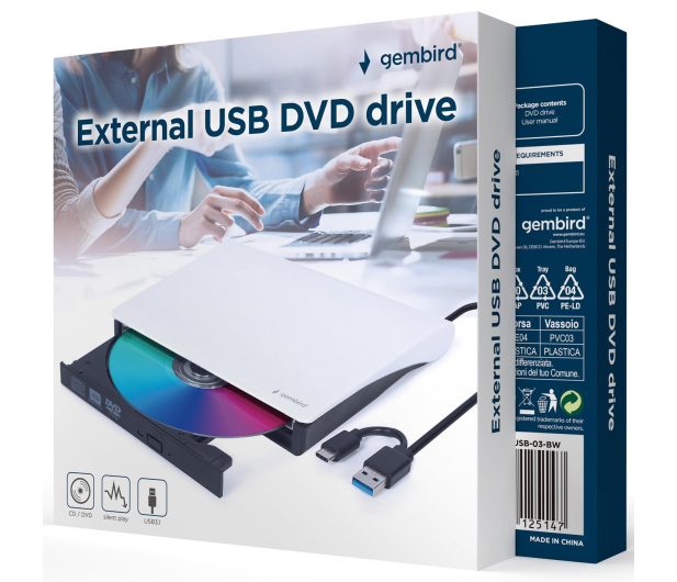 GEMBIRD Napęd DVD na USB zewnętrzny DVD-USB-03-BW czarno-biały - 1115568 - zdjęcie 2